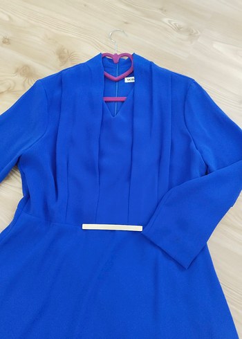 Mavi V Yakalı Uzun Kollu Kadın Abiye Elbise saks mavi 42 beden - Görsel 6