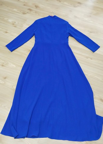 Mavi V Yakalı Uzun Kollu Kadın Abiye Elbise saks mavi 42 beden - Görsel 2