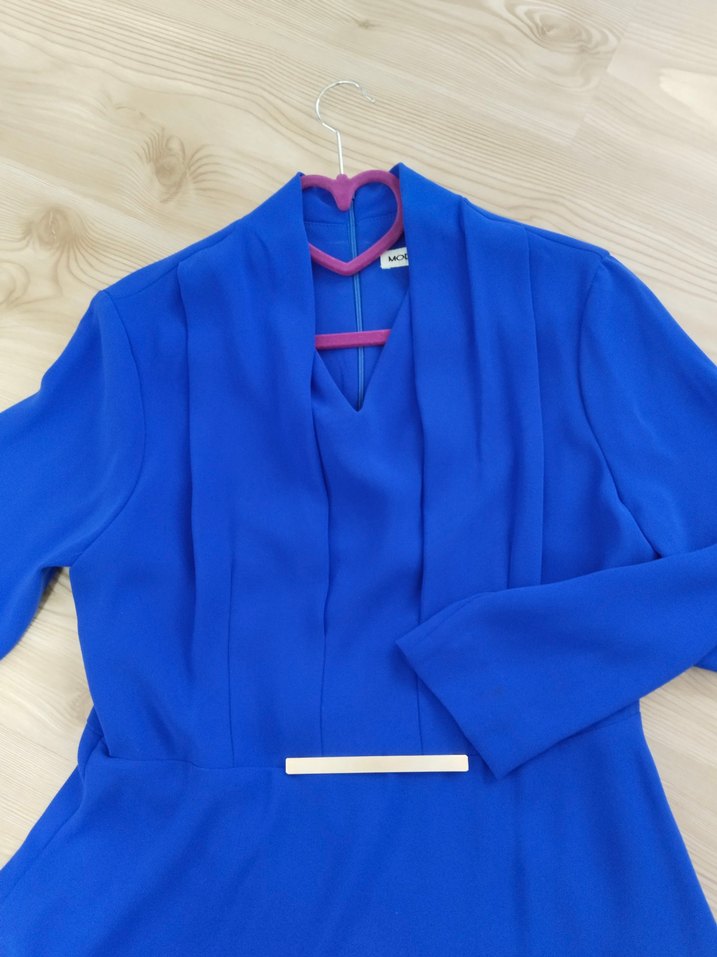 Mavi V Yakalı Uzun Kollu Kadın Abiye Elbise saks mavi 42 beden - Görsel 3