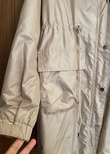 Bej Düğmeli Midi Kadın Yağmurluk - Görsel 2