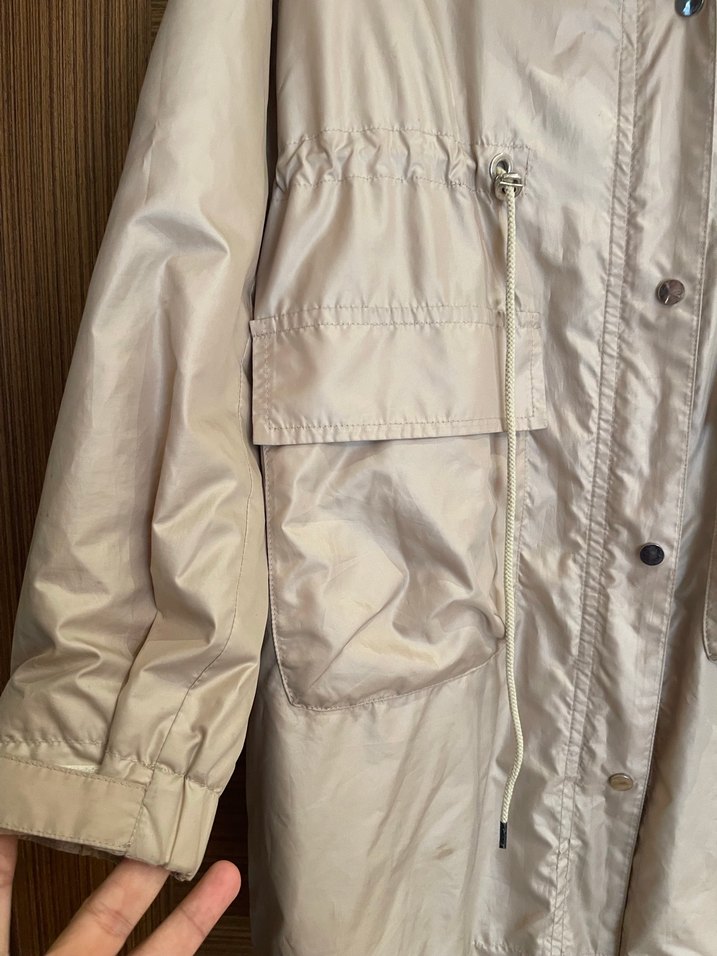 Bej Düğmeli Midi Kadın Yağmurluk - Görsel 2