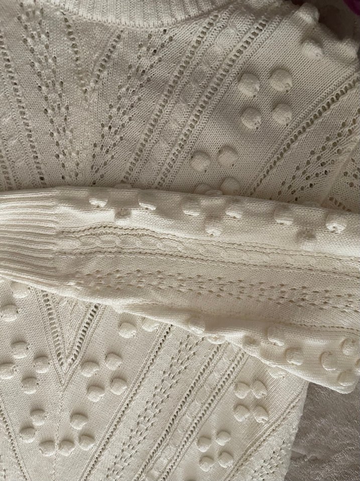 Nakışlı Beyaz Bohem Örgü Kazak - Görsel 4