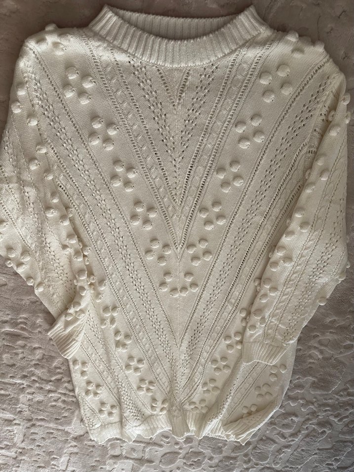 Nakışlı Beyaz Bohem Örgü Kazak - Görsel 2