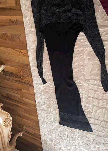 Uzun Kollu siyah-Gri Triko Elbise - Görsel 3