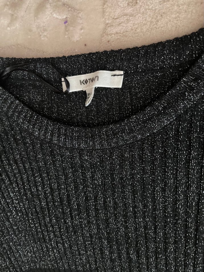 Uzun Kollu siyah-Gri Triko Elbise - Görsel 2