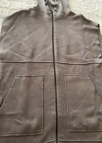 Gri Kapüşonlu Fermuarlı Kadın Yelek - Görsel 6