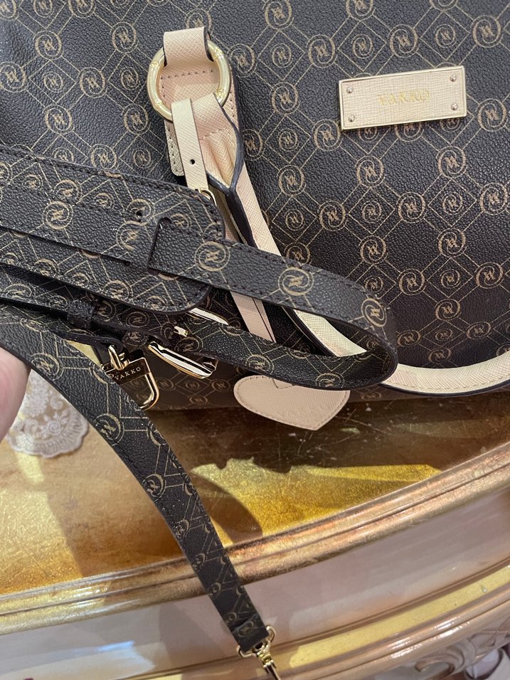 Bej Vakko Deri Kadın Monogramlı Çanta - Görsel 5