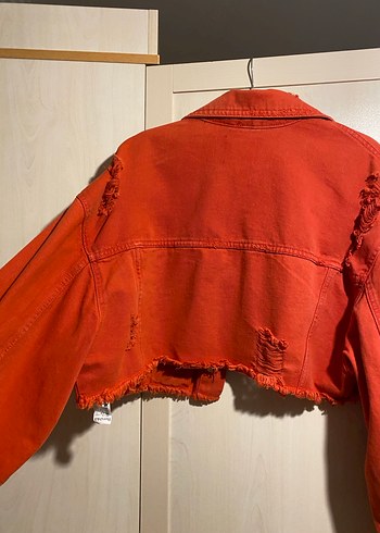 Kırmızı Kısa Kot Ceket - Görsel 6