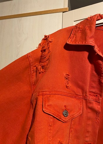 Kırmızı Kısa Kot Ceket - Görsel 3