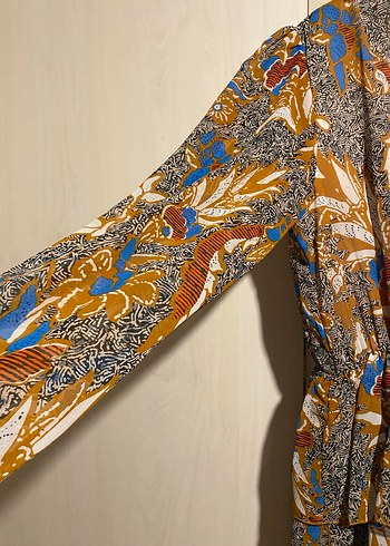 Uzun Kollu Desenli Kadın Elbise - Görsel 4