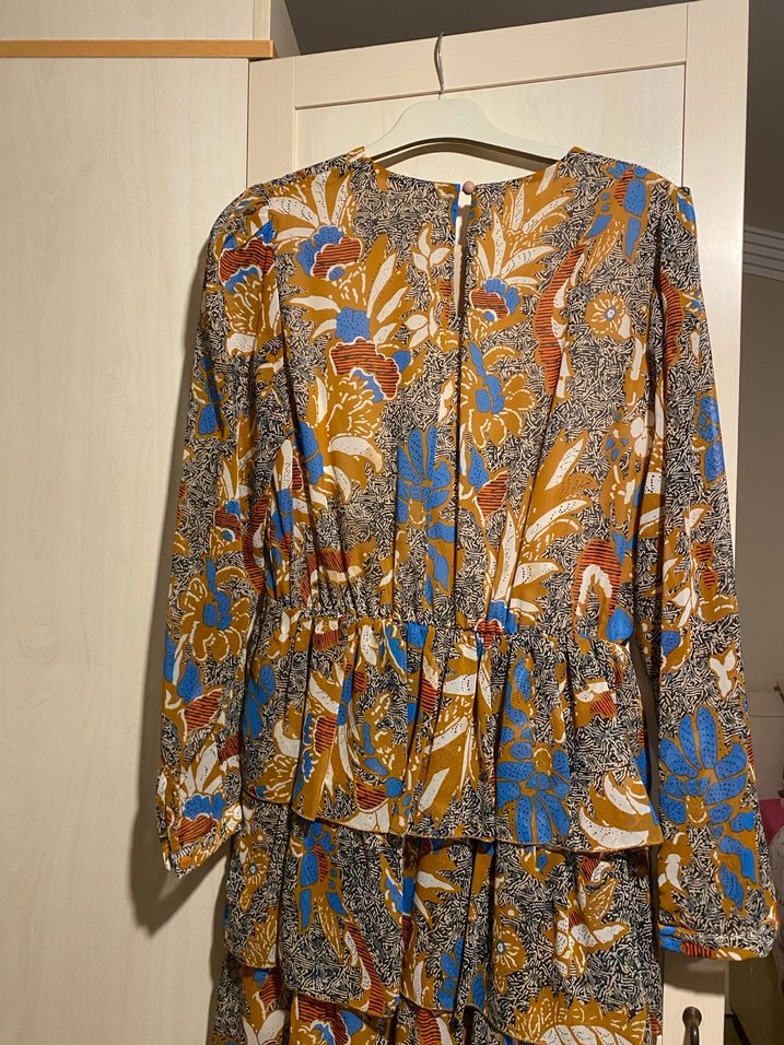 Uzun Kollu Desenli Kadın Elbise - Görsel 5