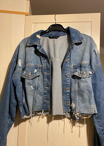 oversize Kesim Kadın Denim Ceket - Görsel 2