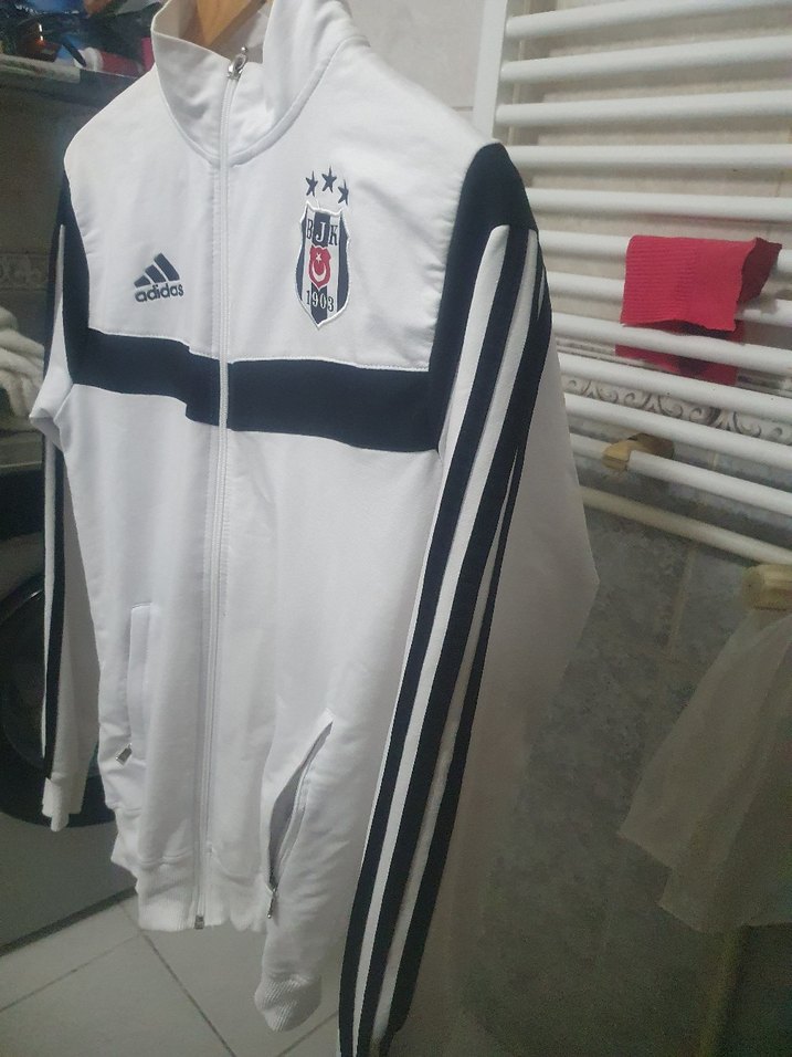 Adidas Beyaz Uzun Kollu Fermuarlı Erkek Sweatshirt - Görsel 2