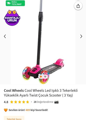 Ayarlanabilir yeni bembe cool wheels çocuk Scooter.(sıfır paket) - Görsel 3