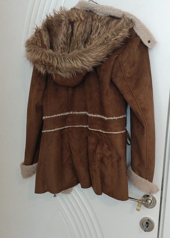 Kürklü Kahverengi Kadın Süet Kaban - Görsel 3