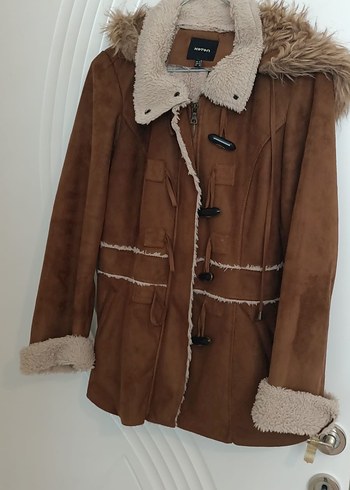 Kürklü Kahverengi Kadın Süet Kaban - Görsel 2