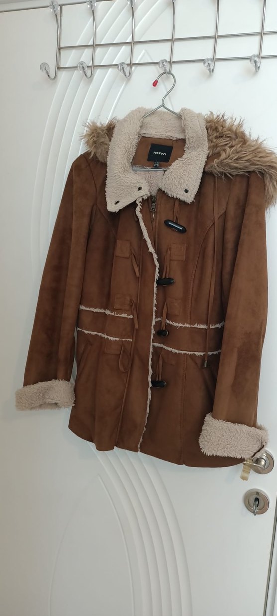 Kürklü Kahverengi Kadın Süet Kaban - Görsel 2