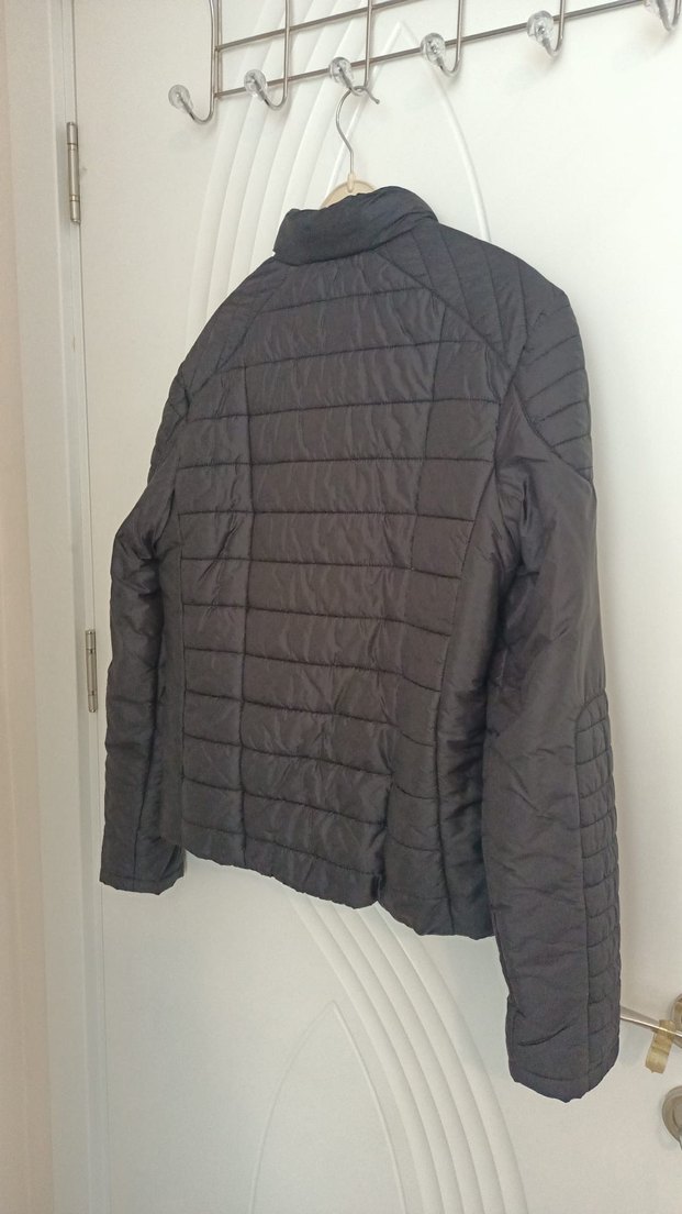 Fermuarlı Gri Biker Kadın Mont - Görsel 2