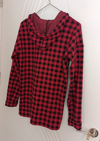 Kırmızı Kareli Düğmeli Uzun Kollu Kadın Tunik - Görsel 2