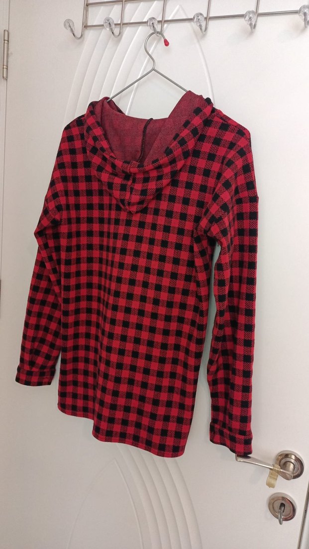 Kırmızı Kareli Düğmeli Uzun Kollu Kadın Tunik - Görsel 2