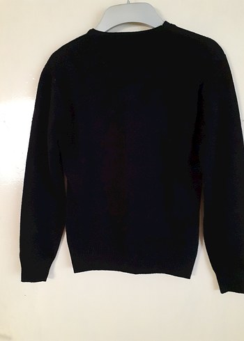 Düğmeli İşlemeli Siyah V Yaka Triko Kazak - Görsel 8