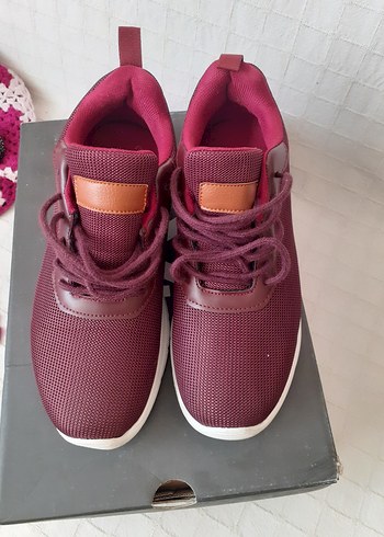 Bordo Bağcıklı Spor Kadın Sneakers - Görsel 7