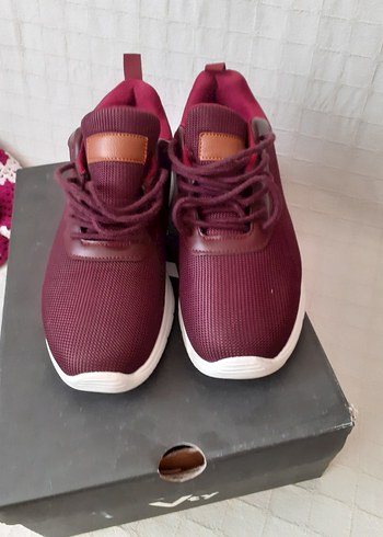 Bordo Bağcıklı Spor Kadın Sneakers - Görsel 2
