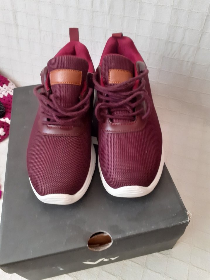 Bordo Bağcıklı Spor Kadın Sneakers - Görsel 2