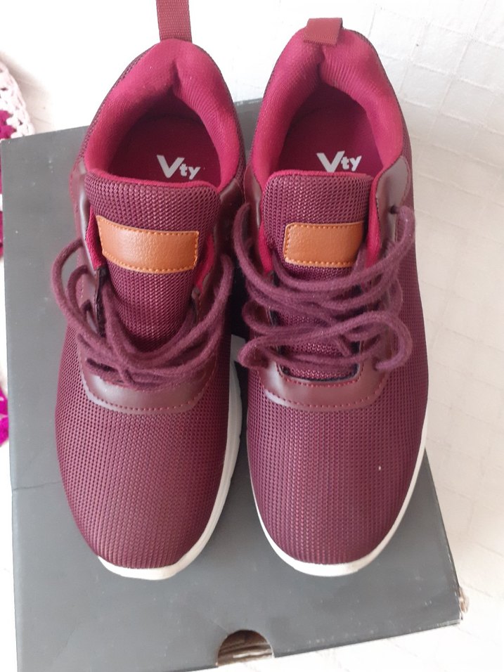 Bordo Bağcıklı Spor Kadın Sneakers - Görsel 4