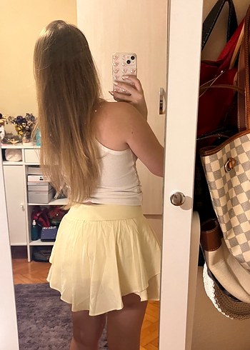 s Beden Ten Rengi Şortlu Fırfırlı Tenis Eteği