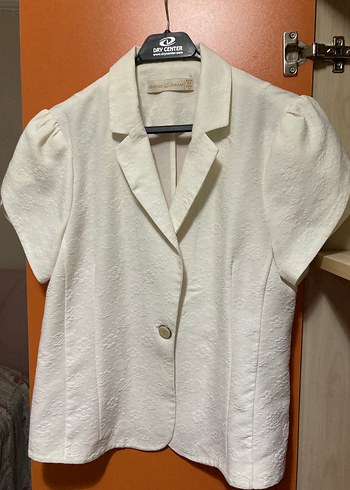 Beyaz Keten Kısa Kollu Kadın Blazer