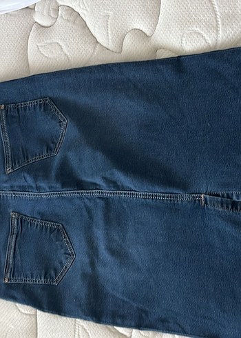 l Beden Kemerli Parlak Mavi Midi Denim Etek