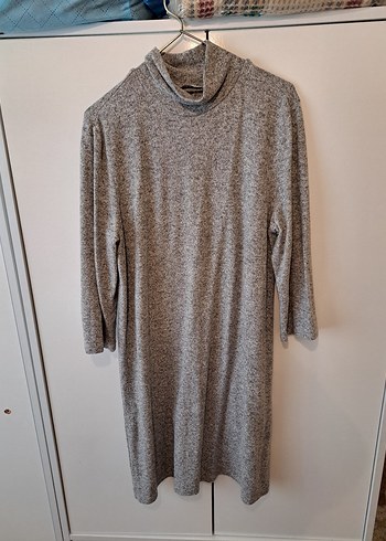 Gri Uzun Kollu Triko Elbise - Görsel 3