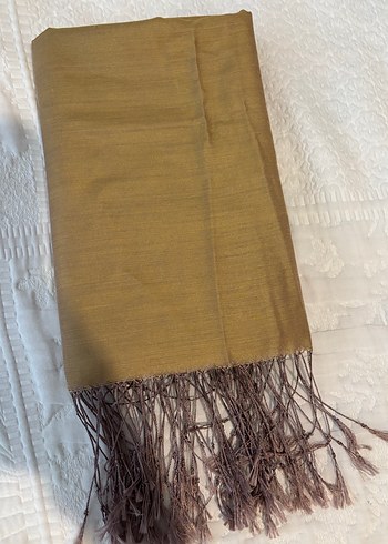 Bej Püsküllü Kadın Saten Şal - Görsel 14