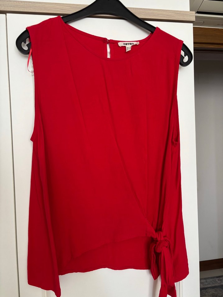 Kırmızı Drapeli Kolsuz Bluz - Görsel 2