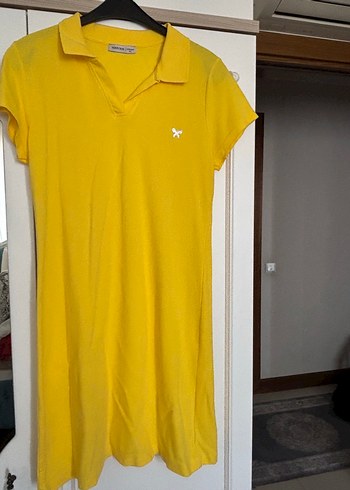 Sarı Düğmeli Pamuklu Polo Elbise - Görsel 2