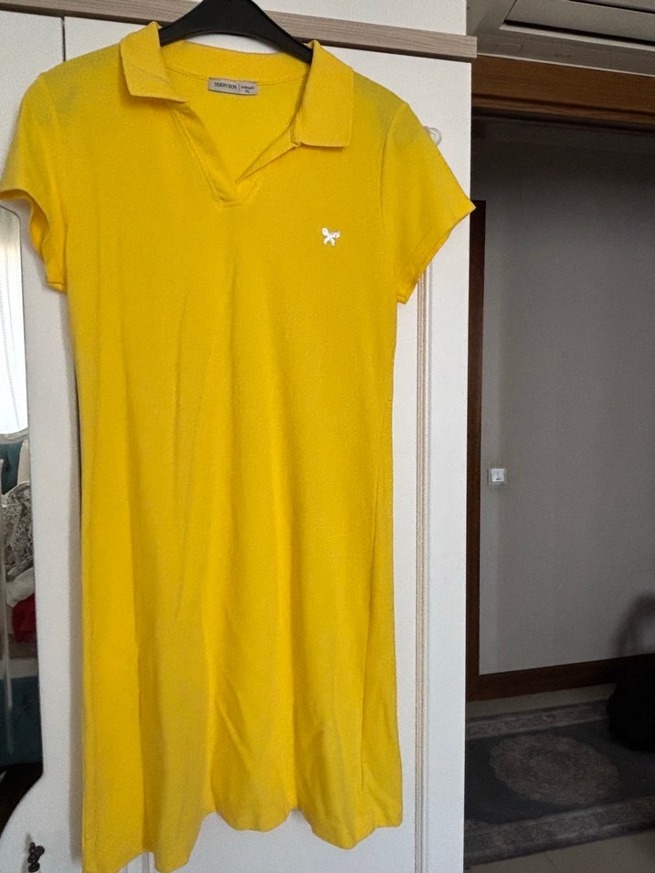 Sarı Düğmeli Pamuklu Polo Elbise - Görsel 2