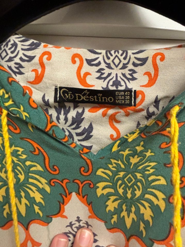 Bohem Desenli Uzun V Yaka Elbise - Görsel 3