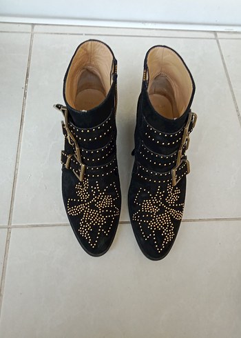 Tokalı Koyu Süet Kadın Dolgu Topuk Bot - Görsel 6