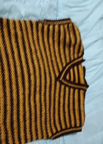 Kahverengi Örgü V Yaka  erkek  çocuk Süveter - Görsel 2