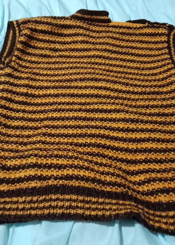 Kahverengi Örgü V Yaka  erkek  çocuk Süveter - Görsel 3