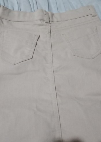 Bej Keten Midi Etek - Görsel 3