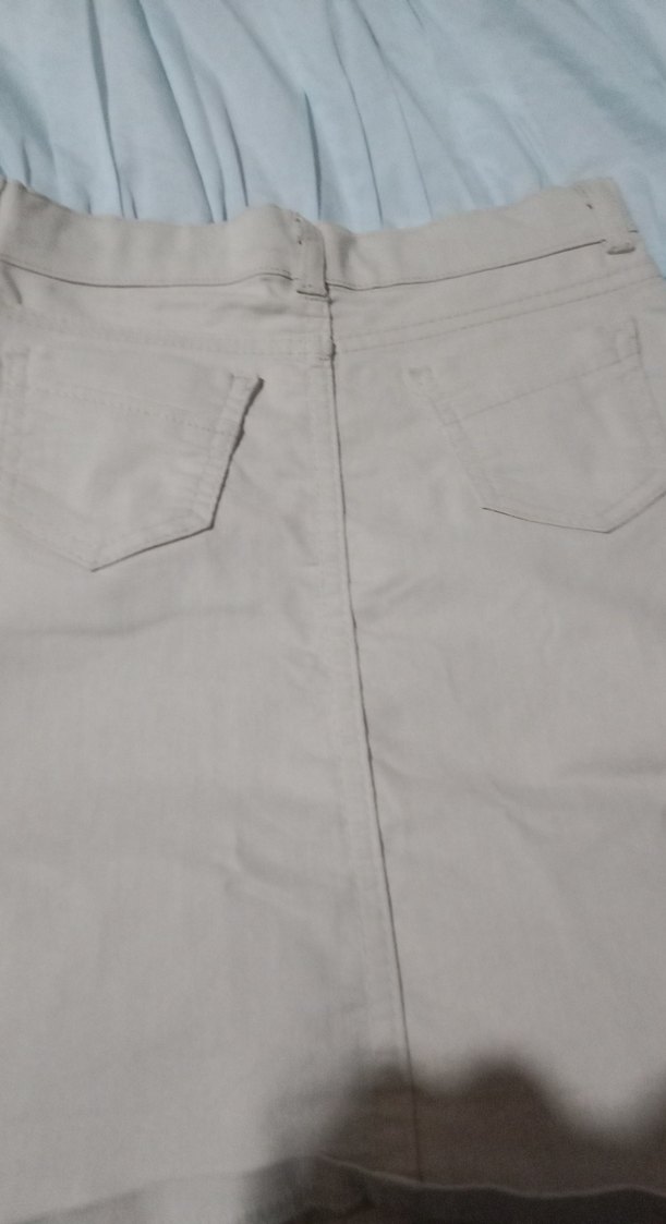 Bej Keten Midi Etek - Görsel 3