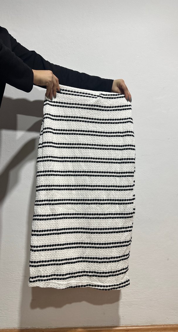 Gri Çizgili Piliseli Uzun Etek - Görsel 2