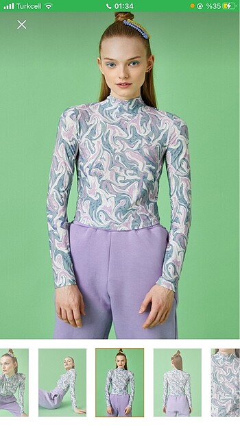 Desenli Crop Bluz