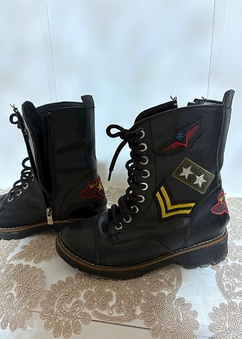 Nakışlı T Siyah  Biker Bot - Görsel 2