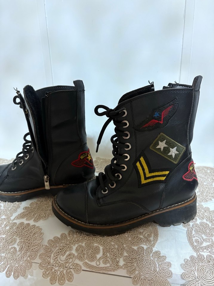 Nakışlı T Siyah  Biker Bot - Görsel 2