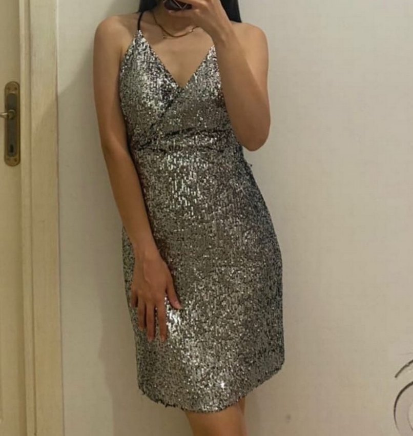 Gri Parlak  Abiye Elbise - Görsel 2