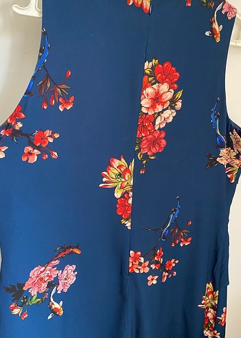 Çiçek Desenli Lacivert  Midi Elbise - Görsel 6