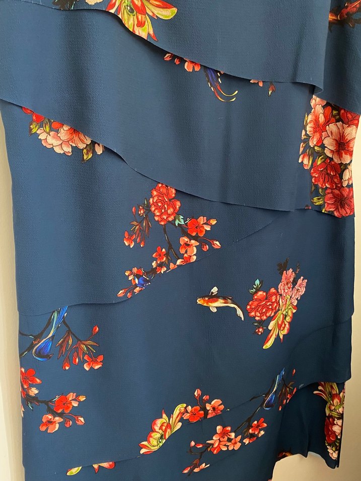 Çiçek Desenli Lacivert  Midi Elbise - Görsel 2